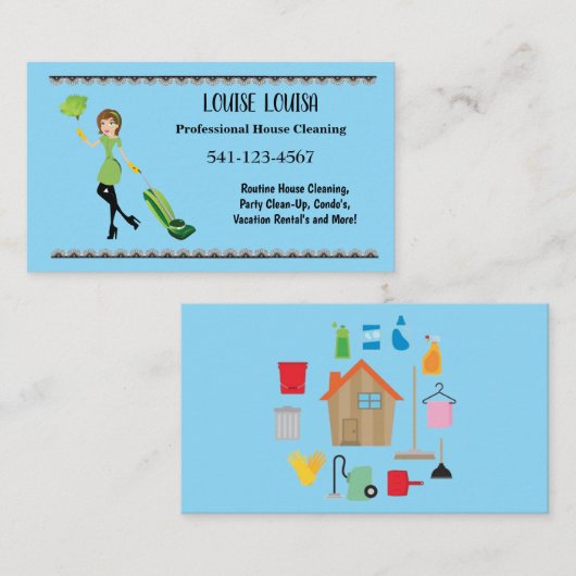 Simple Professional House Cleaning Business Cards 名刺 (正面/裏面)