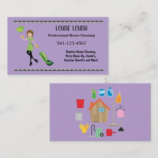 Simple Professional House Cleaning Business Cards 名刺 (正面/裏面)