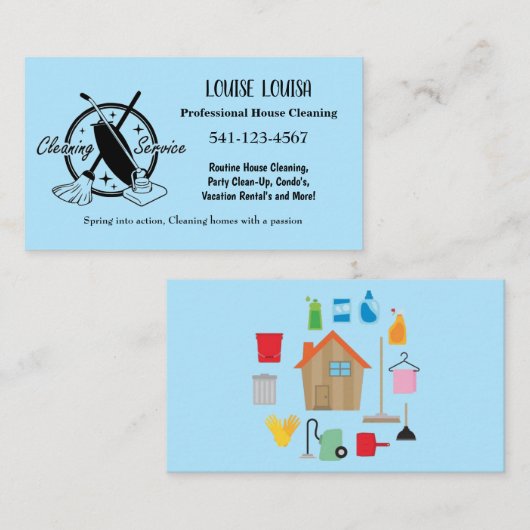 Simple Professional House Cleaning Business Cards 名刺 (正面/裏面)