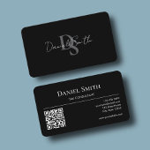 Simple Professional Monogram Initial QR code Black 名刺