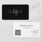 Simple Professional Monogram Initial QR code White 名刺 (正面/裏面)