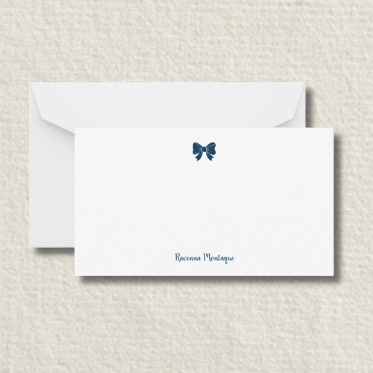 Simple Prussian Blue Bow Handwritten Name  ノートカード