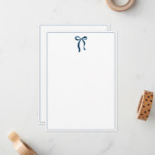 Simple Prussian Blue Bow Thin Border No text ノートカード (正面/裏面インサイチュ)