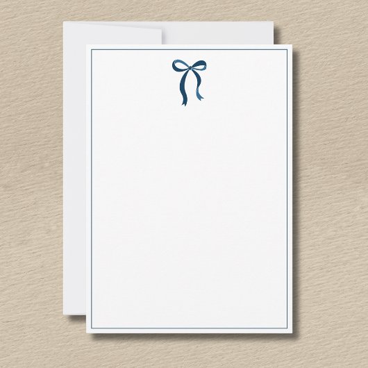 Simple Prussian Blue Bow Thin Border No text ノートカード