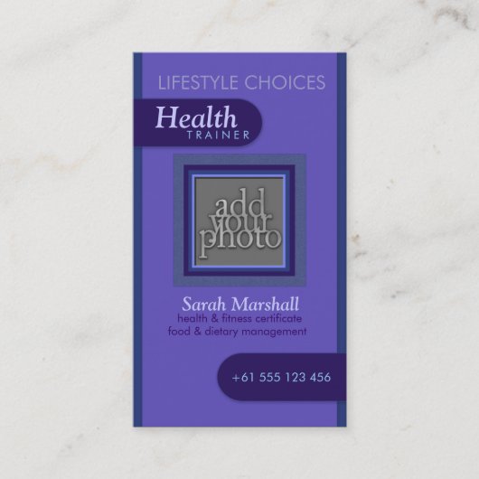 Simple Purple ファンシー Health Photo Business Card 名刺 (正面)