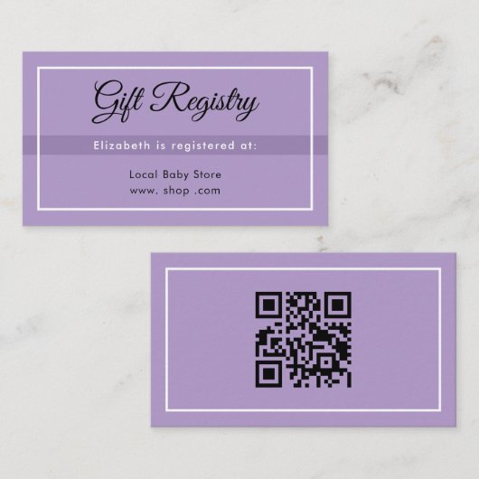 Simple Purple Babyshower QRRegistry Enclosure Card エンクロージャーカード (正面/裏面)
