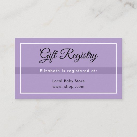 Simple Purple Babyshower Registry Enclosure Card エンクロージャーカード (正面)