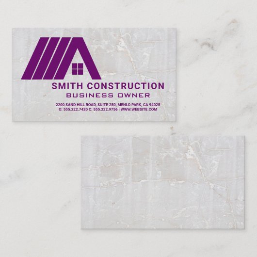 Simple Purple Realtor Home Logo | Stone Background 名刺 (正面/裏面)