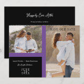 Simple Purple Two Photos Engaged Couple Session セーブザデート (正面/裏面)