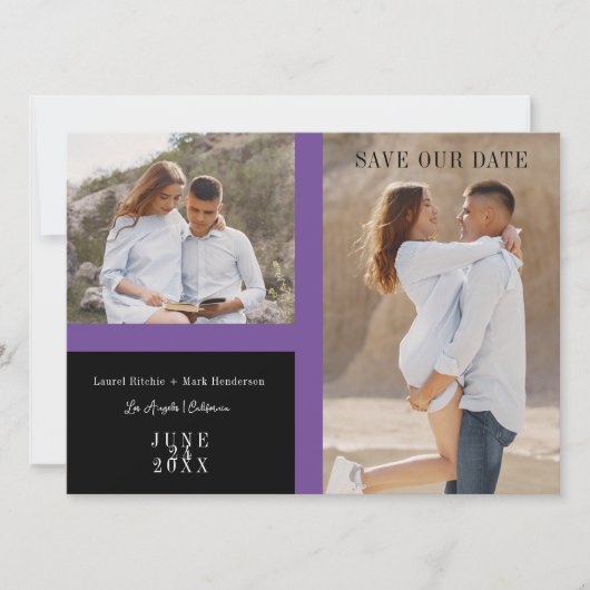 Simple Purple Two Photos Engaged Couple Session セーブザデート (正面)