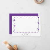 Simple Purple Wavy Border Heart Stationery ノートカード (正面/裏面インサイチュ)