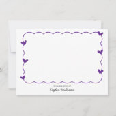 Simple Purple Wavy Border Heart Stationery ノートカード (正面)
