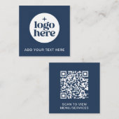 Simple QR Code Blue Business Logo スクエア名刺 (正面/裏面)