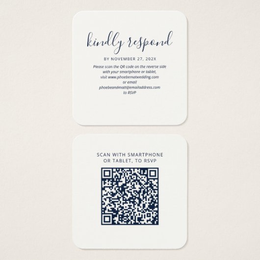 Simple QR Code Wedding Website RSVP Enclosure Card (正面&裏面)