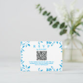 simple QR RSVP blue floral rustic card エンクロージャーカード (スタンド正面)