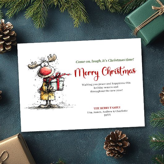 Simple Quirky Reindeer Merry Christmas Card シーズンカード