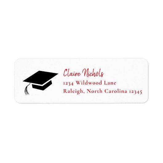 Simple Red and Black Graduation Return Address ラベル (正面)