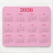 Simple red and pink 2026 Calendar  マウスパッド (正面)