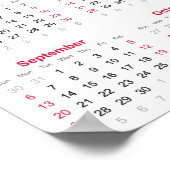 Simple red and White 2026 Calendar ポスター (角)