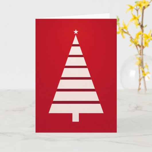 Simple Red and White Christmas Tree Greeting カード (黄色い花)