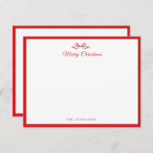 Simple Red Bow and border Christmas サンキューカード (正面/裏面)