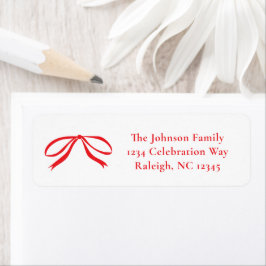 Simple Red Bow Christmas Return Address ラベル