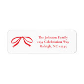 Simple Red Bow Christmas Return Address ラベル (正面)