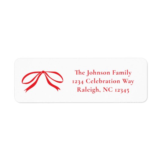 Simple Red Bow Christmas Return Address ラベル (正面)