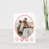 Simple Red Bow Oval Photo Christmas シーズンカード (正面)