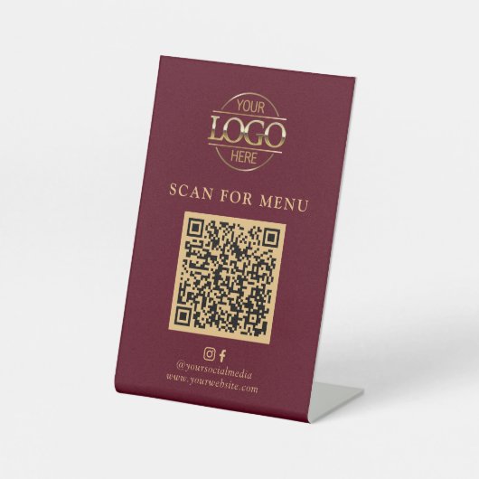 Simple Red Business Logo Contactles QR Code Menu 台座サイン (正面)