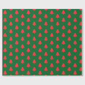 Simple Red Christmas Trees on Dark Green ラッピングペーパー (フラット)