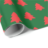 Simple Red Christmas Trees on Dark Green ラッピングペーパー (ロールコーナー)