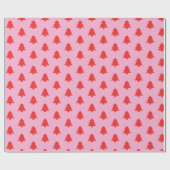 Simple Red Christmas Trees on Pink ラッピングペーパー (フラット)