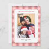 Simple Red Gingham Christmas Photo シーズンカード (正面)