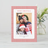 Simple Red Gingham Christmas Photo シーズンカード (スタンド正面)