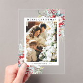 Simple Red Holly Berries Merry Christmas Card アクリル招待状 (インサイチュ (ポータブル))