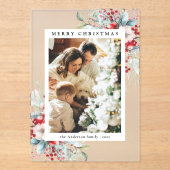 Simple Red Holly Berries Merry Christmas Card アクリル招待状 (正面)