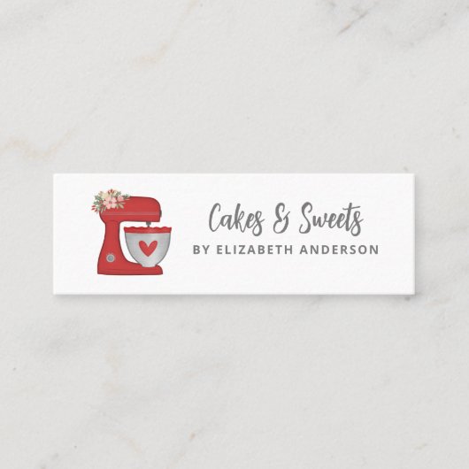 Simple Red Mixer Floral Cake Bakery Business Card スキニー名刺 (正面)