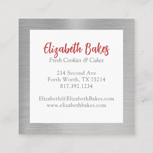 Simple Red Mixer Floral Cake Bakery Business Card スクエア名刺 (裏面)