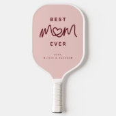 Simple Red Pink Cute Script Modern Best Mom Ever ピックルボールラケット (裏面)