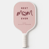 Simple Red Pink Cute Script Modern Best Mom Ever ピックルボールラケット (正面)
