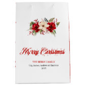 Simple Red Poinsettia Merry Christmas Gift Bags ミディアムペーパーバッグ (正面)