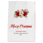 Simple Red Poinsettia Merry Christmas Gift Bags ミディアムペーパーバッグ (裏面)