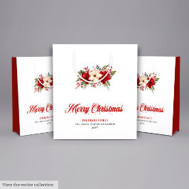 Simple Red Poinsettia Merry Christmas Gift Bags ミディアムペーパーバッグ