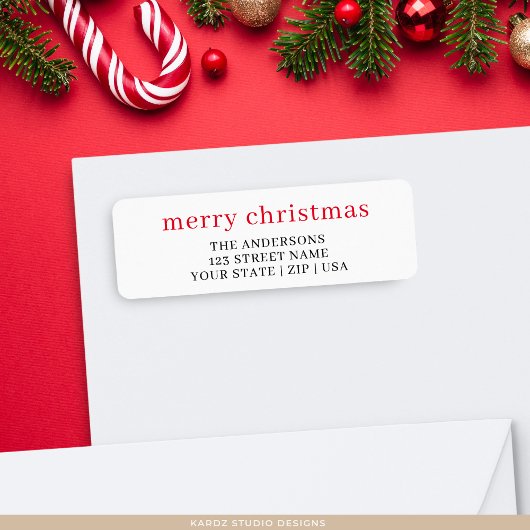 Simple Red Typography Christmas Return Address ラベル