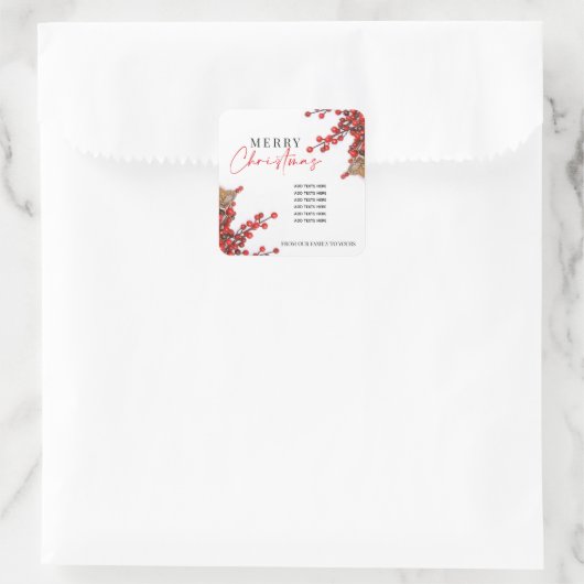 Simple Red & White Christmas Holly Berries スクエアシール (バッグ)
