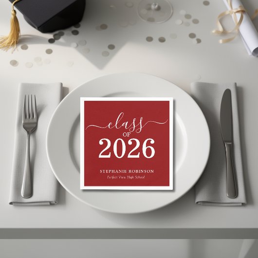 Simple Red White Class of 2026 Graduation  スタンダードカクテルナプキン