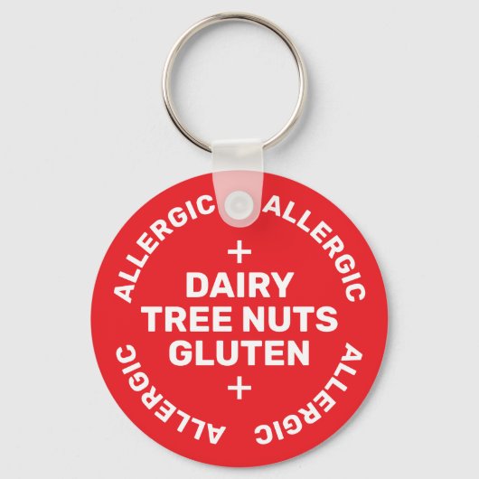 Simple Red White Emergency Contact Food Allergy キーホルダー (正面)