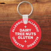 Simple Red White Emergency Contact Food Allergy キーホルダー (正面)