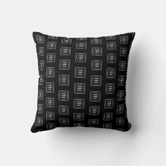 Simple Repeating Logo Black Branding Throw Pillow クッション (裏面)